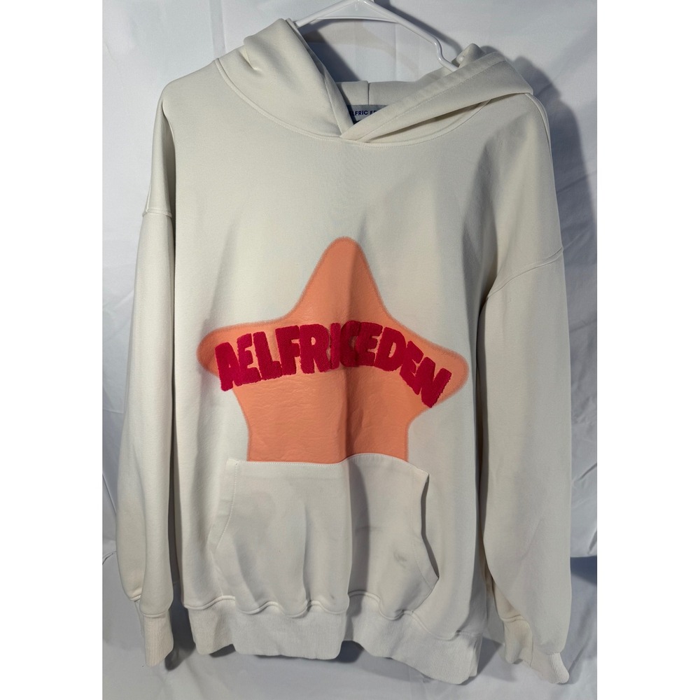 Aelfric Eden Cream Star Graphic Hoodie Oversized Chenille Patch Streetwear M